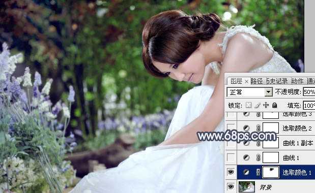 ‘Photoshop为甜美的美女婚片打造出暗调蓝褐色效果‘