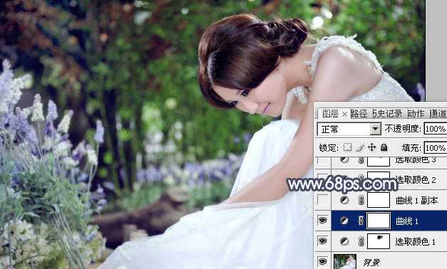 ‘Photoshop为甜美的美女婚片打造出暗调蓝褐色效果‘