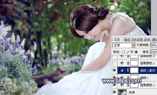 ‘Photoshop为甜美的美女婚片打造出暗调蓝褐色效果‘