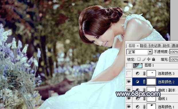 ‘Photoshop为甜美的美女婚片打造出暗调蓝褐色效果‘