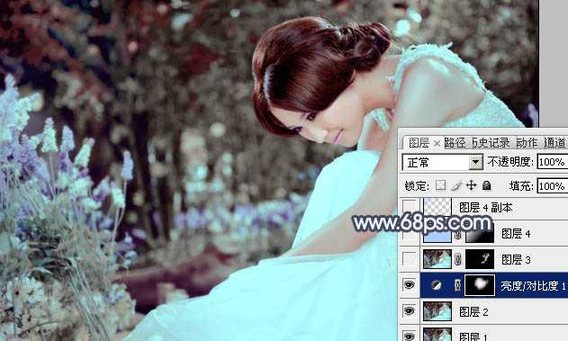 ‘Photoshop为甜美的美女婚片打造出暗调蓝褐色效果‘