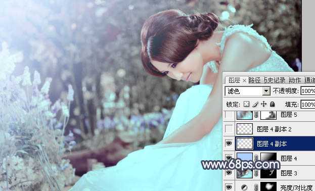 ‘Photoshop为甜美的美女婚片打造出暗调蓝褐色效果‘