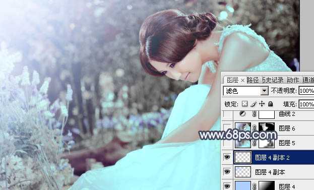 ‘Photoshop为甜美的美女婚片打造出暗调蓝褐色效果‘