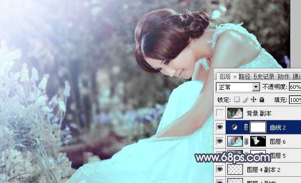 ‘Photoshop为甜美的美女婚片打造出暗调蓝褐色效果‘