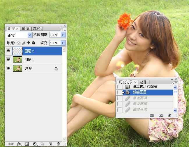 ‘Photoshop为草地美女调制出朦胧日系清新淡雅效果‘