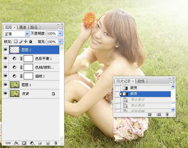 ‘Photoshop为草地美女调制出朦胧日系清新淡雅效果‘