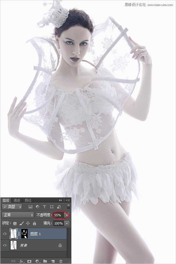 ‘Photoshop调出美女模特另类的冰雪女王奶白肤色色调‘