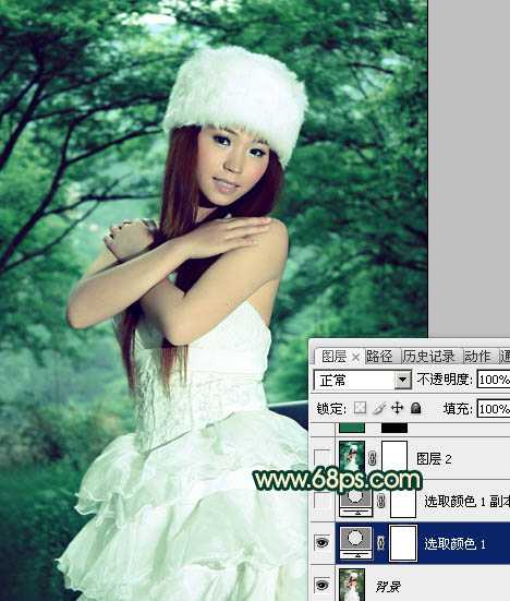 ‘Photoshop将外景美女图片调制出漂亮的暗调青绿色效果‘