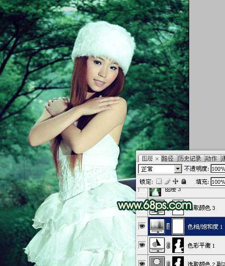 ‘Photoshop将外景美女图片调制出漂亮的暗调青绿色效果‘