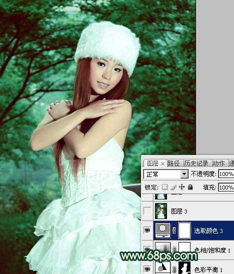 ‘Photoshop将外景美女图片调制出漂亮的暗调青绿色效果‘