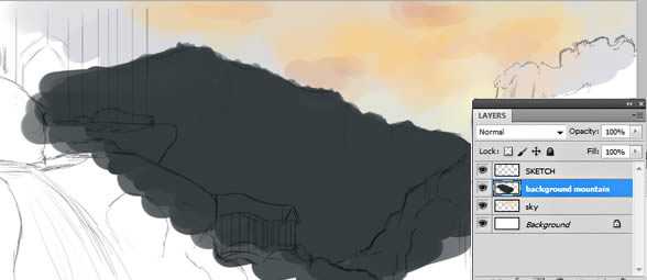 ‘PS绘制逼真的大型山水场景‘