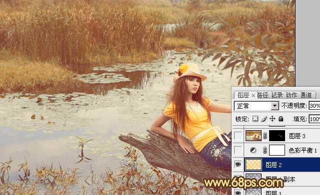 ‘Photoshop为沼泽写真图片加上柔和的暖色效果‘