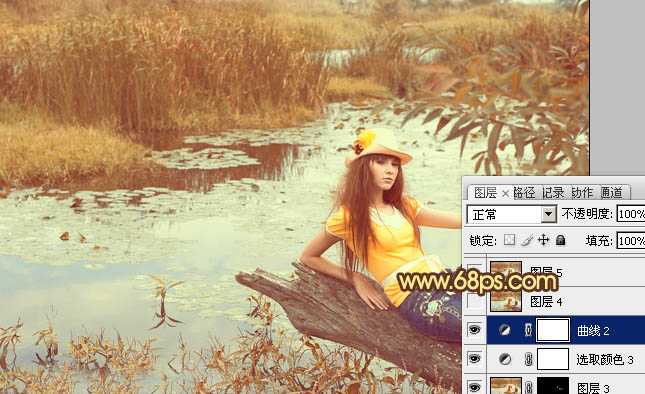 ‘Photoshop为沼泽写真图片加上柔和的暖色效果‘