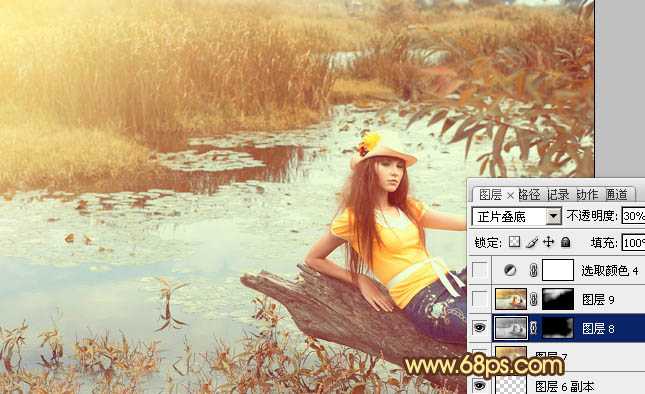 ‘Photoshop为沼泽写真图片加上柔和的暖色效果‘