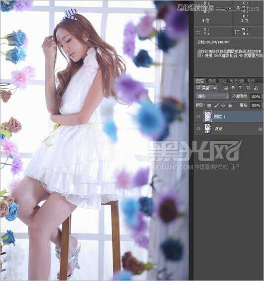 ‘Photoshop调出室内美女模特唯美柔和的通透肤色效果‘