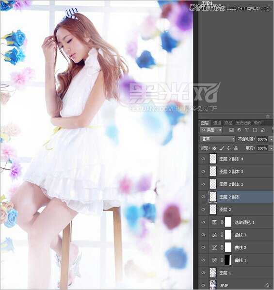 ‘Photoshop调出室内美女模特唯美柔和的通透肤色效果‘