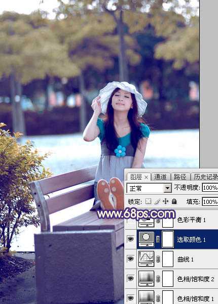 ‘Photoshop为夏季外景图片转为清爽的秋季淡冷色‘