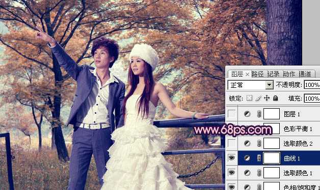 ‘Photoshop将把树林婚片打造出漂亮的橙蓝色效果‘