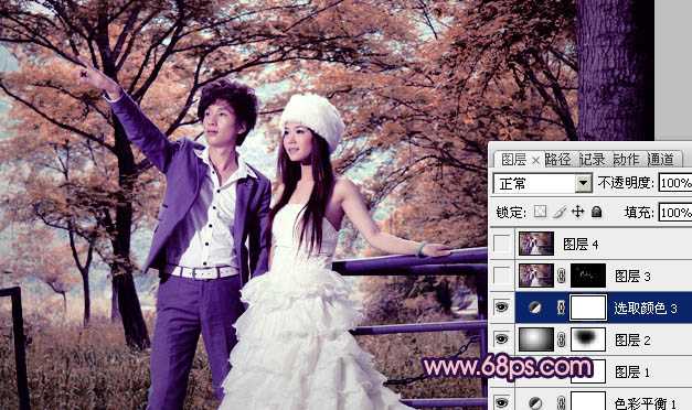 ‘Photoshop将把树林婚片打造出漂亮的橙蓝色效果‘