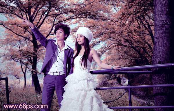 ‘Photoshop将把树林婚片打造出漂亮的橙蓝色效果‘