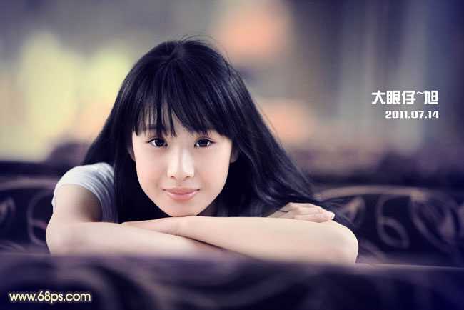 ‘Photoshop为室内美女图片加上甜美的暗调蓝紫色效果‘