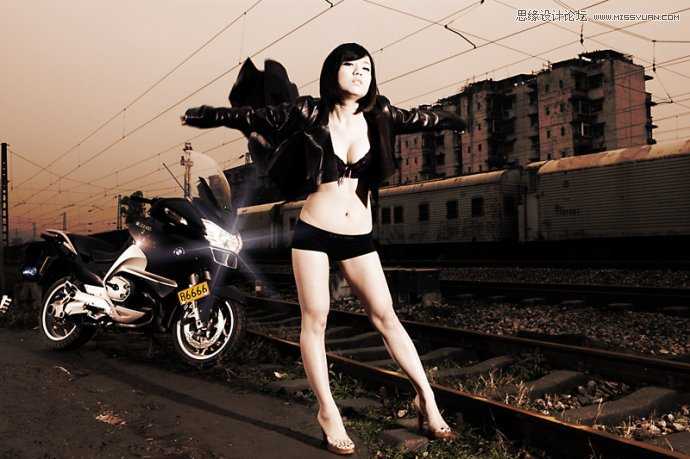 ‘Photoshop将铁路边美女打造出中性色教程‘
