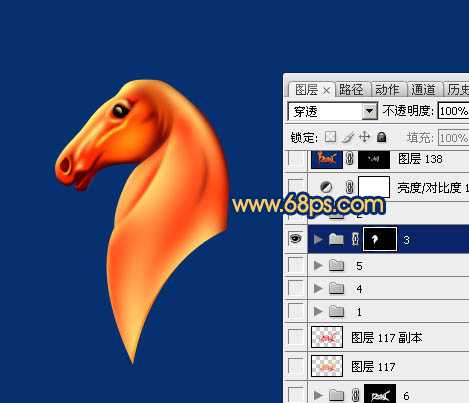 ‘Photoshop制作精致的金色马头‘