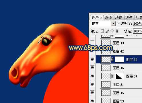 ‘Photoshop制作精致的金色马头‘