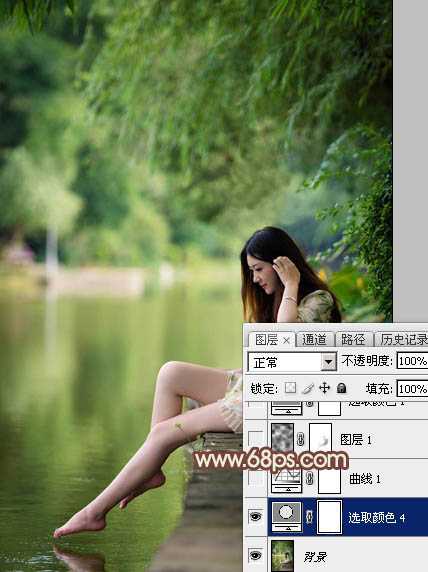 ‘Photoshop为溪边的美女调制出漂亮的淡调红褐色‘