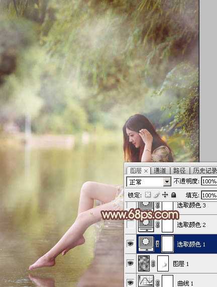 ‘Photoshop为溪边的美女调制出漂亮的淡调红褐色‘