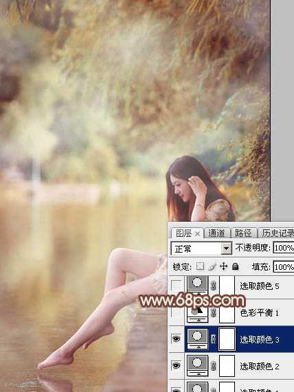 ‘Photoshop为溪边的美女调制出漂亮的淡调红褐色‘