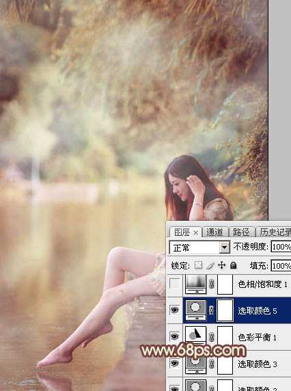 ‘Photoshop为溪边的美女调制出漂亮的淡调红褐色‘