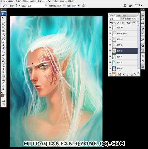 ‘photshop鼠绘超酷的带纹身的古典白发帅哥插画‘