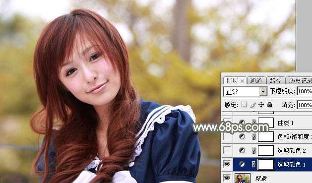 ‘Photoshop将外景美女调制出淡美的秋季黄褐色‘