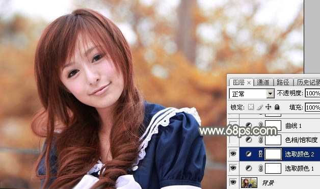 ‘Photoshop将外景美女调制出淡美的秋季黄褐色‘
