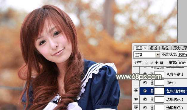 ‘Photoshop将外景美女调制出淡美的秋季黄褐色‘