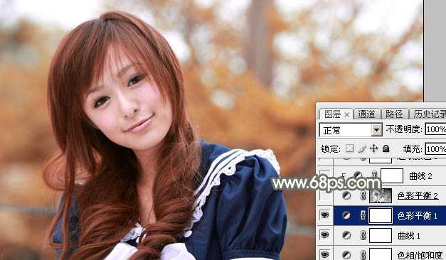 ‘Photoshop将外景美女调制出淡美的秋季黄褐色‘