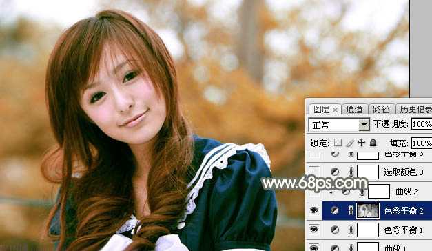 ‘Photoshop将外景美女调制出淡美的秋季黄褐色‘