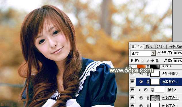 ‘Photoshop将外景美女调制出淡美的秋季黄褐色‘