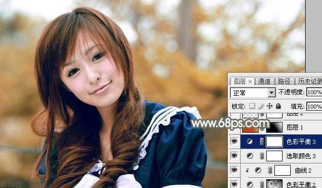 ‘Photoshop将外景美女调制出淡美的秋季黄褐色‘