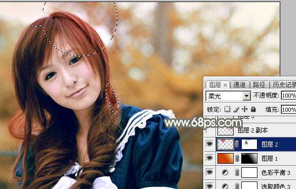 ‘Photoshop将外景美女调制出淡美的秋季黄褐色‘
