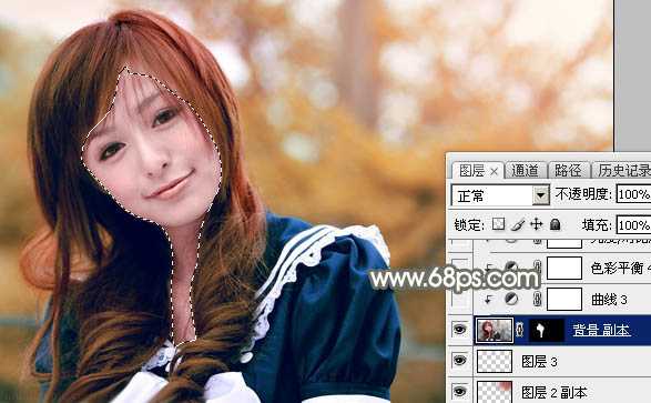‘Photoshop将外景美女调制出淡美的秋季黄褐色‘