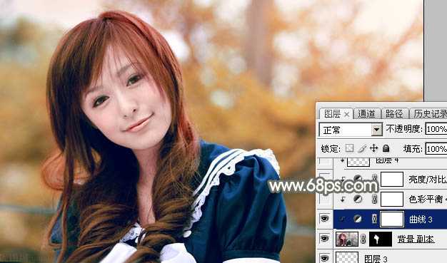 ‘Photoshop将外景美女调制出淡美的秋季黄褐色‘