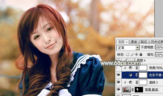 ‘Photoshop将外景美女调制出淡美的秋季黄褐色‘