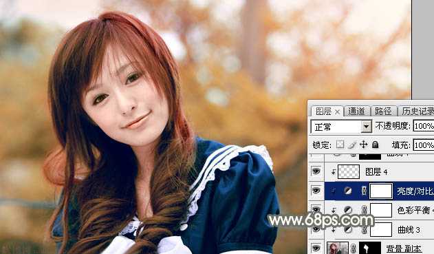 ‘Photoshop将外景美女调制出淡美的秋季黄褐色‘