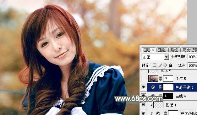 ‘Photoshop将外景美女调制出淡美的秋季黄褐色‘