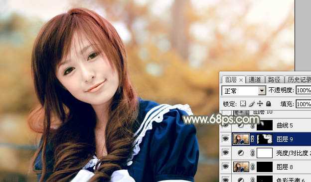‘Photoshop将外景美女调制出淡美的秋季黄褐色‘