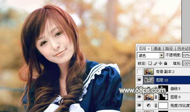 ‘Photoshop将外景美女调制出淡美的秋季黄褐色‘