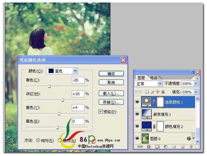 ‘Photoshop将绿荫下的美女调制出日系淡冷色效果‘