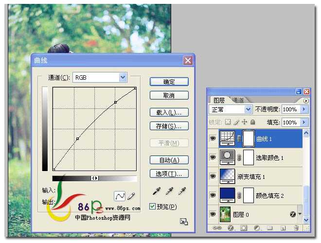 ‘Photoshop将绿荫下的美女调制出日系淡冷色效果‘
